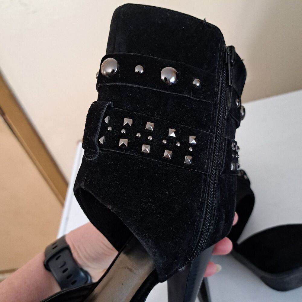 ANA Faux Suede Black Peep Toe Studs Ankle Zipper Stiletto heals 7.5M - Picture 8 of 13
